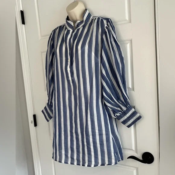 Banana Republic Ramie Popover Shirt Dress Navy White Stripes Size MP Preppy NWT - Picture 7 of 16